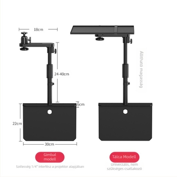 Fém projektor-tartó rejtett éjjeliszekrénnyel/kanapéhez — Lazy-Man típus, Univerzális, diótálca