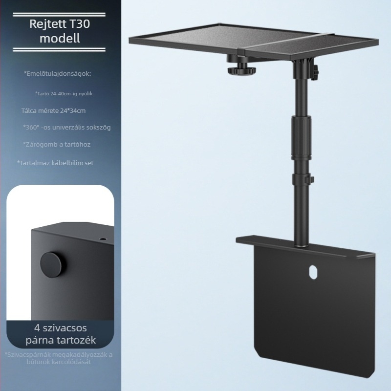 Fém projektor-tartó rejtett éjjeliszekrénnyel/kanapéhez — Lazy-Man típus, Univerzális, diótálca