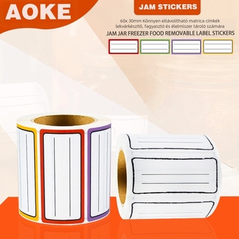 Oke címke jamüvegekhez és fagyasztóedényekhez – könnyű eltávolítás, vízálló, maradékmentes; szintetikus papír, 85°C hőállóság, testreszabható