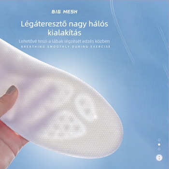 PU sporttalpák, magas rugalmasság és ütéscsillapítás, memória talp, teljes hosszúságú talp