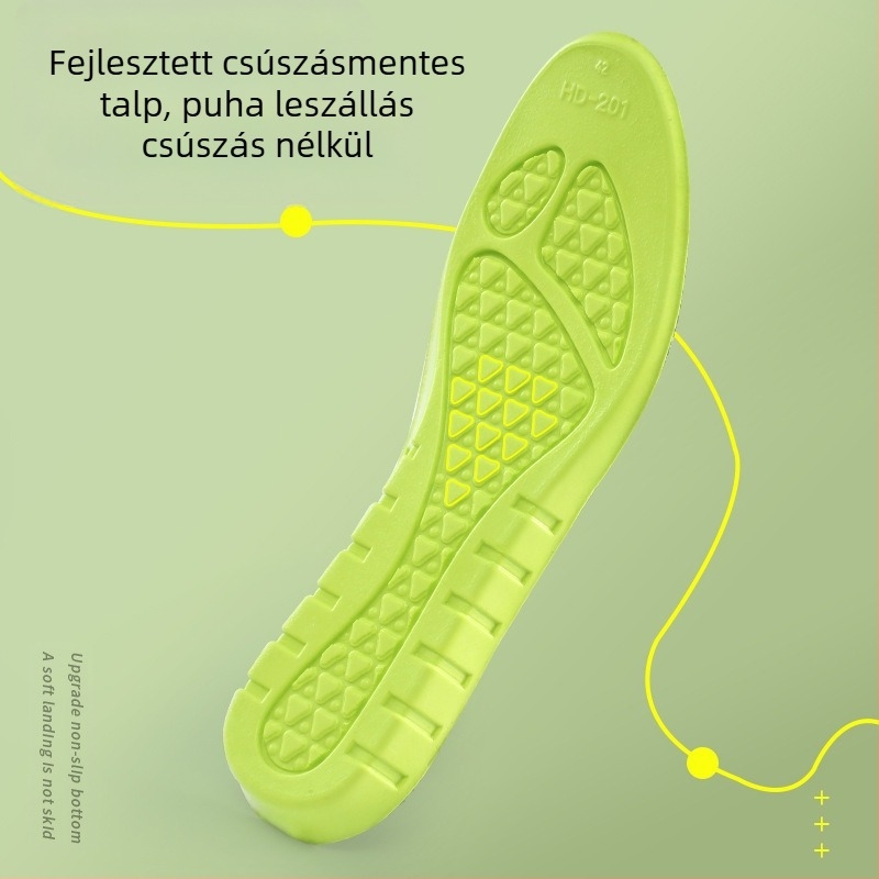 PU sporttalpák, magas rugalmasság és ütéscsillapítás, memória talp, teljes hosszúságú talp