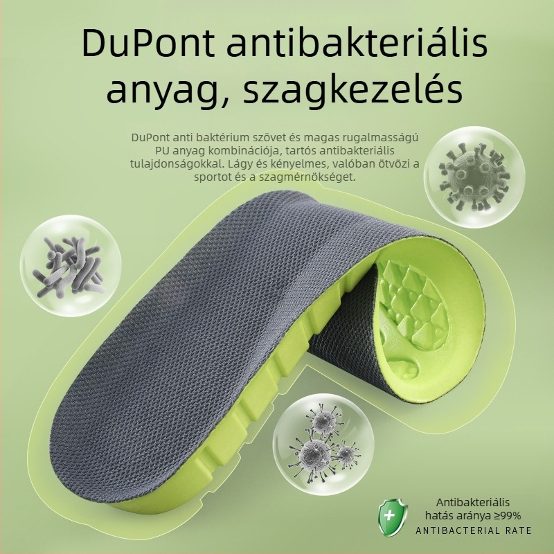 PU sporttalpák, magas rugalmasság és ütéscsillapítás, memória talp, teljes hosszúságú talp