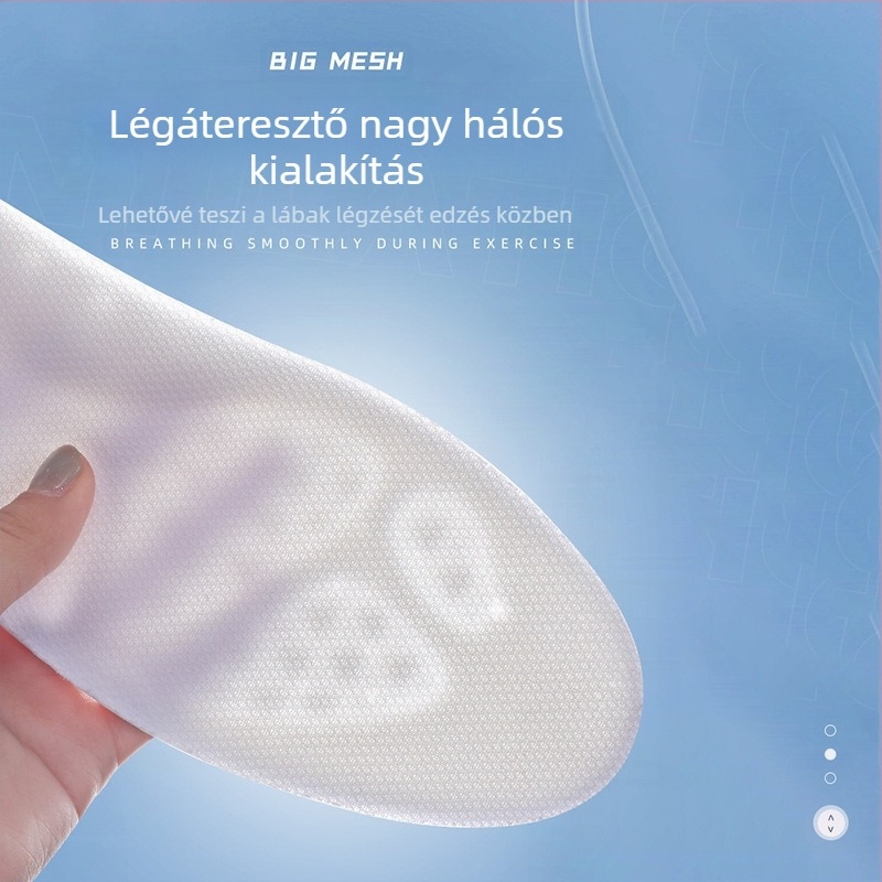 PU sporttalpák, magas rugalmasság és ütéscsillapítás, memória talp, teljes hosszúságú talp