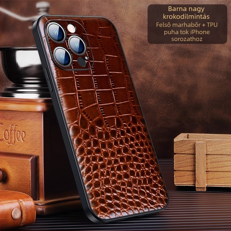 Valódi bőr hátlapi tok iPhone 15-höz, 15 Pro, 15 Plus és 15 Pro Max, ütésálló védelem, üzleti stílus