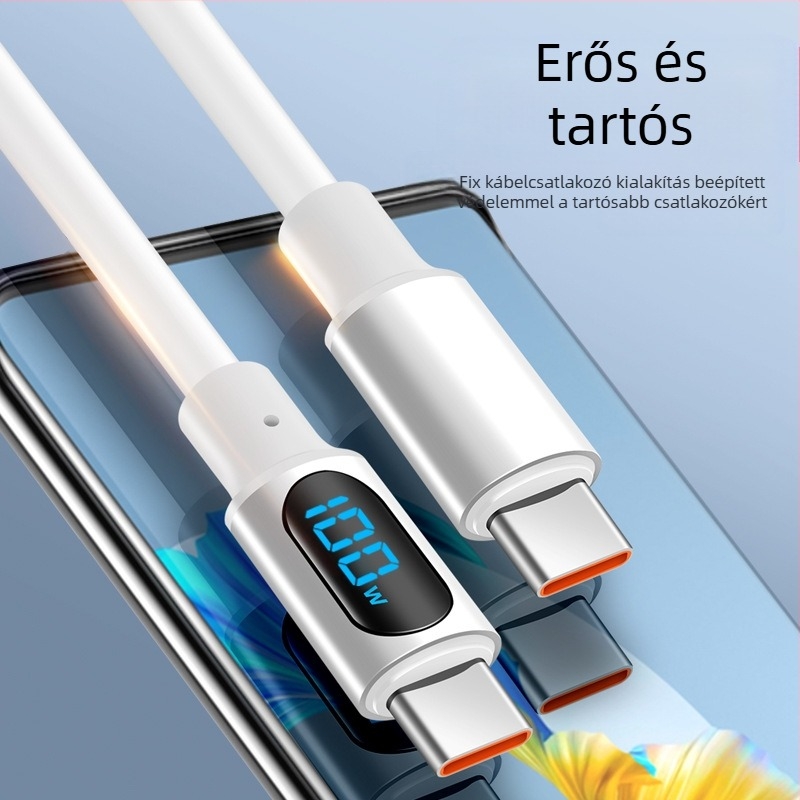 PD gyorstöltő adatkábel valós idejű kijelzővel, 100W, Lightning és USB-C, hossz 1-2 m