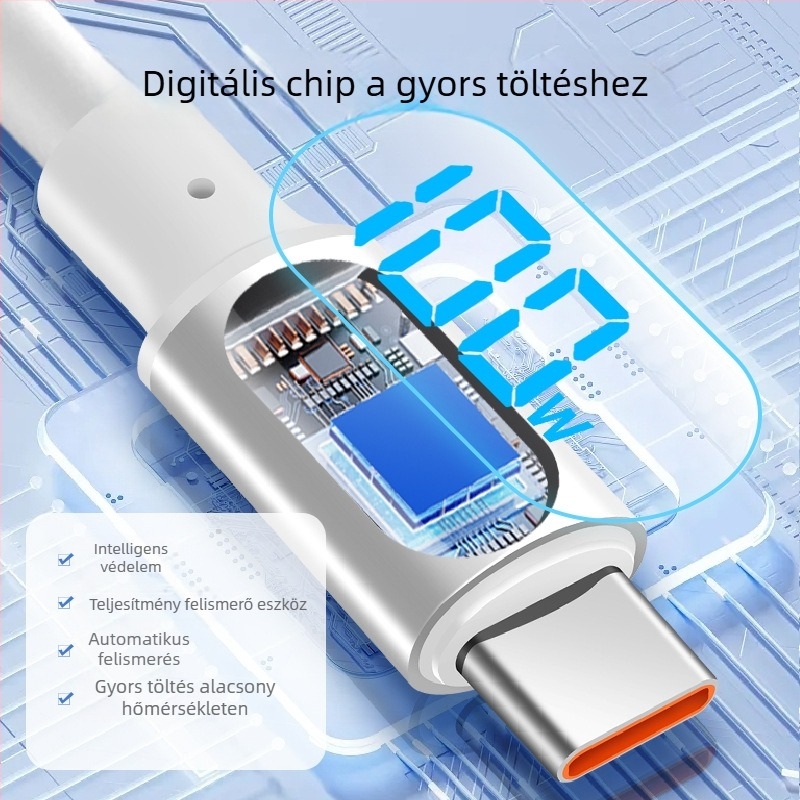 PD gyorstöltő adatkábel valós idejű kijelzővel, 100W, Lightning és USB-C, hossz 1-2 m