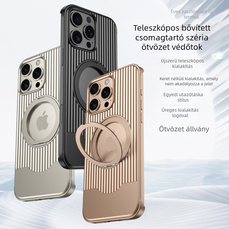 Telefon tok teleszkópos fém tartóval iPhone 16 Pro Max számára - ütésálló, mágneses, hőelvezetés, ujjlenyomat-mentes
