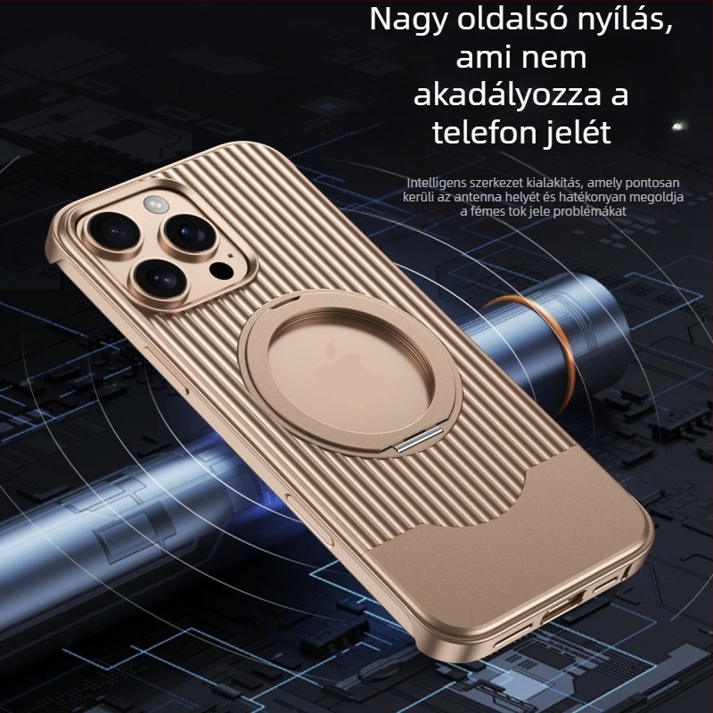 Telefon tok teleszkópos fém tartóval iPhone 16 Pro Max számára - ütésálló, mágneses, hőelvezetés, ujjlenyomat-mentes