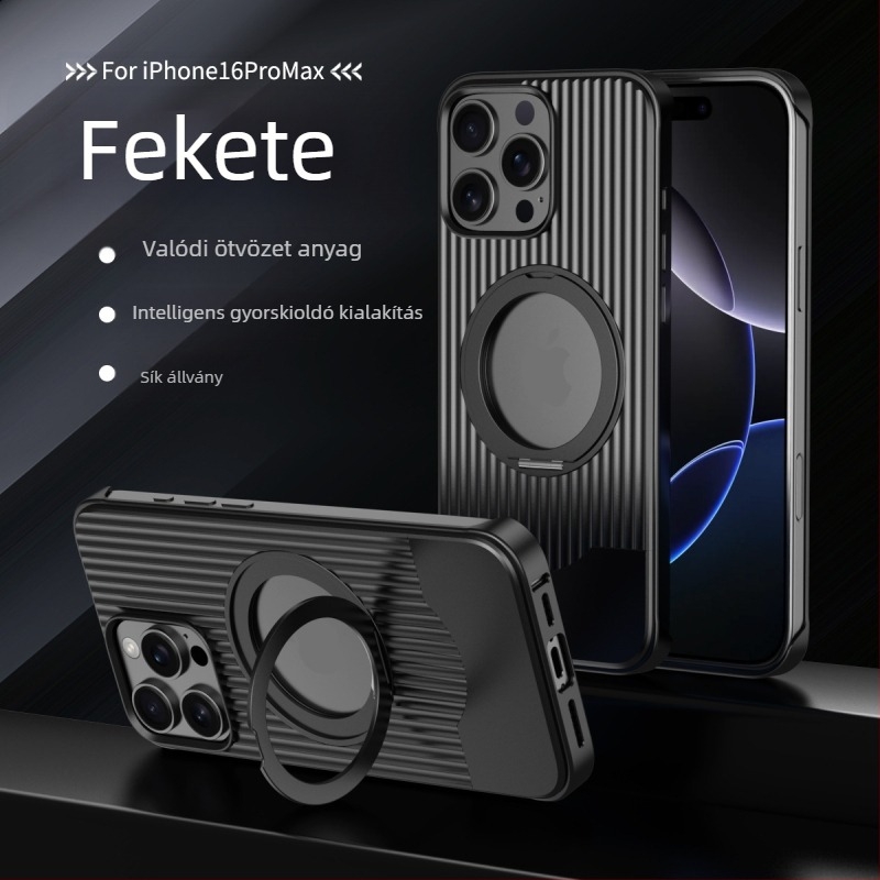 Telefon tok teleszkópos fém tartóval iPhone 16 Pro Max számára - ütésálló, mágneses, hőelvezetés, ujjlenyomat-mentes