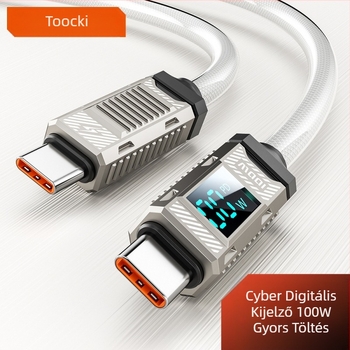 Toocki USB-C–USB-C kábel, 100W, cinkötvözet, digitális kijelző
