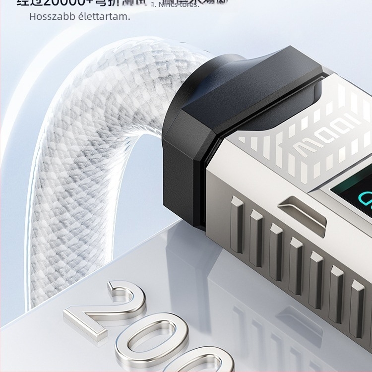 Toocki USB-C–USB-C kábel, 100W, cinkötvözet, digitális kijelző