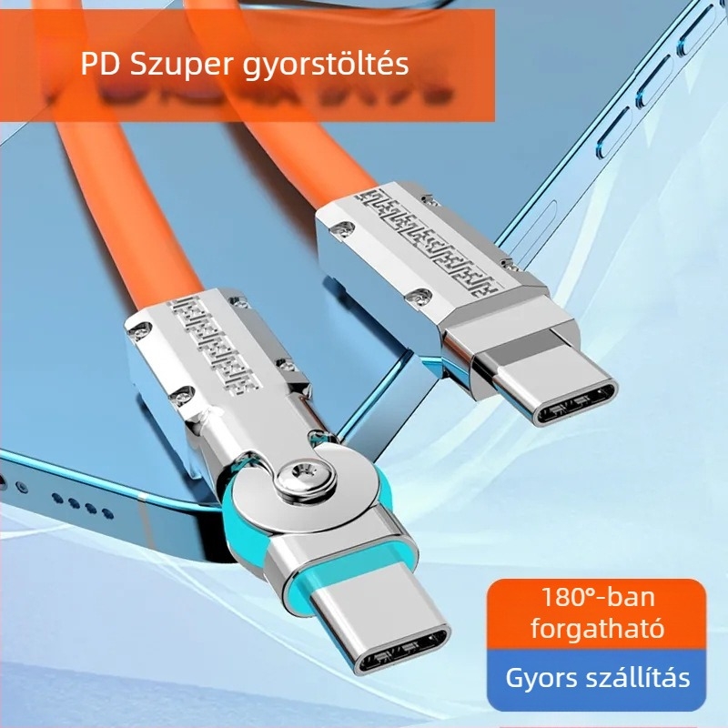 Dr. Tan 6A Szilikon Adatkábél 180°-os könyökkel, USB-C és Lightning, 1–2 m, PD60W Gyors töltés, Piros, Huawei és Apple készülékekhez