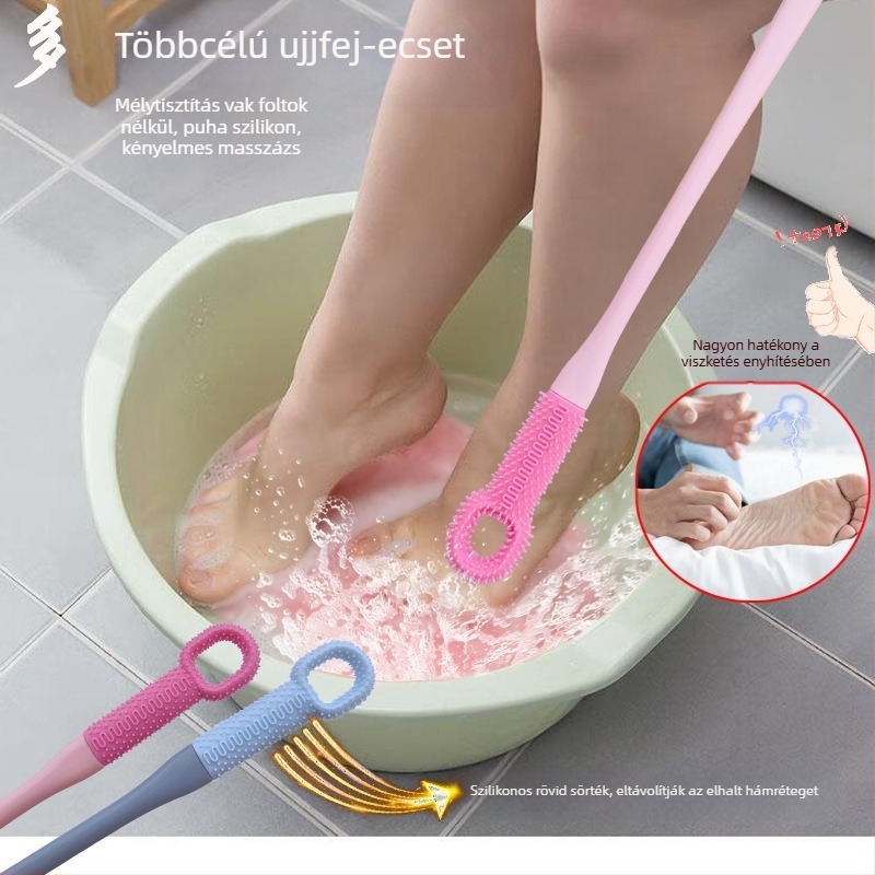 Hosszú fogantyújú lábmosó kefe, puha szilikon sörtékkel a lábujjak közötti tisztításra és a halott bőr hámlasztására