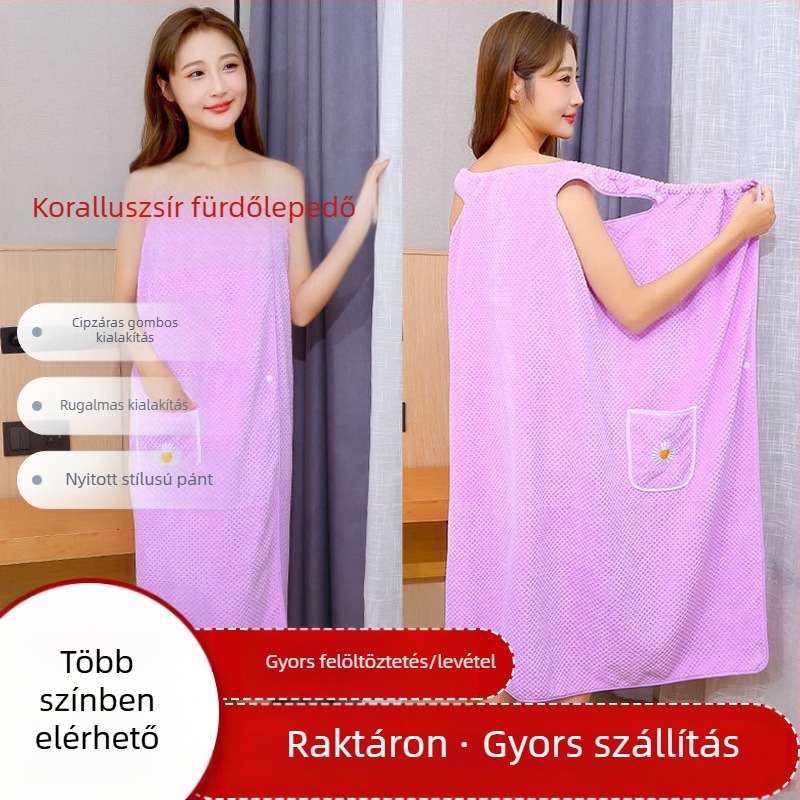 Koral fliiszes fürdőköntös nőknek, nedvszívó wrap-stílus, 100% poliészter, 300 g, Princess sorozat, őszi szezon
