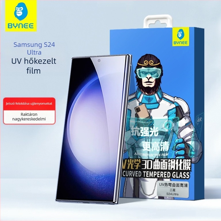 Tempered üveg elülső kijelzővédő Samsung S24 Ultra számára, kompatibil S23 Ultra/S22 Ultra, HD tisztaság, UV bevonat, ujjlenyomat-mentes, esés elleni védelem