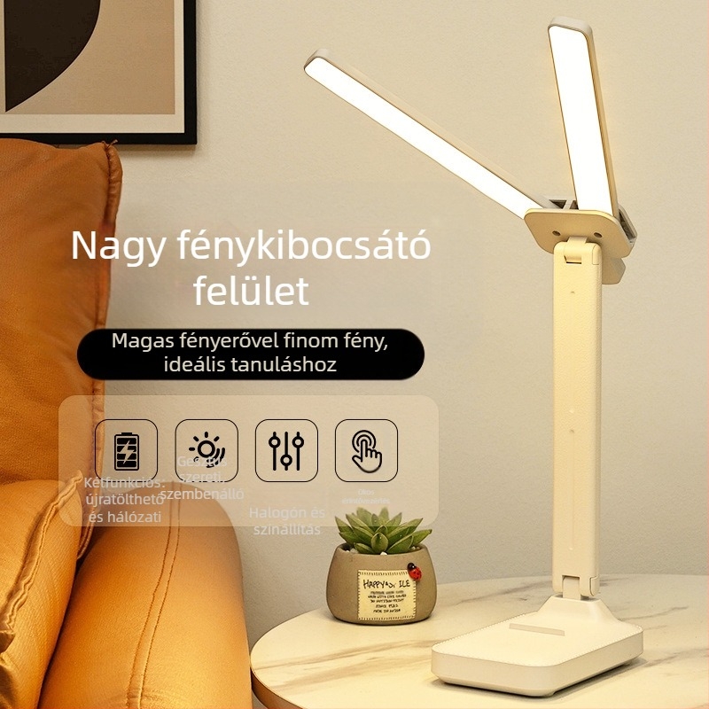 Asztali LED lámpa beépített akkumulátorral, összecsukható olvasáshoz, szemvédelem, éjszakai fény, érintéses vezérlés
