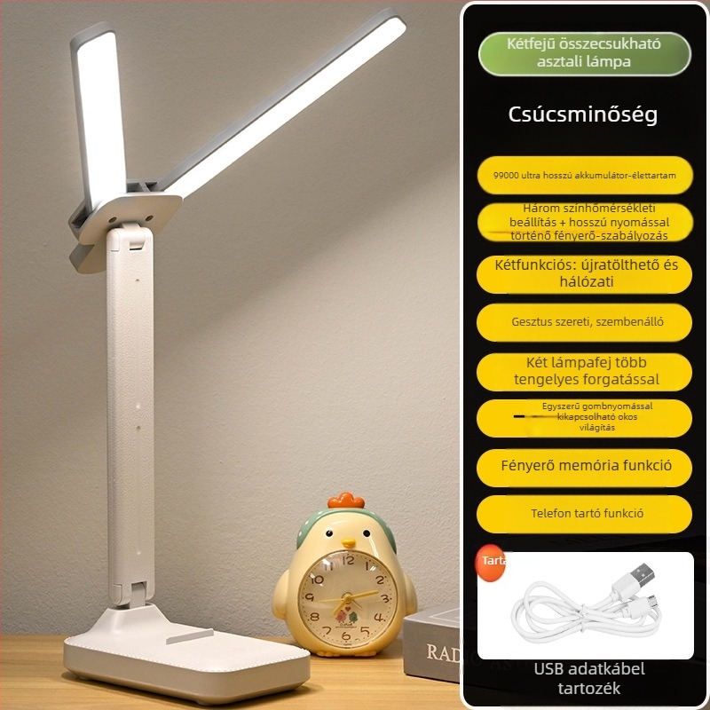Asztali LED lámpa beépített akkumulátorral, összecsukható olvasáshoz, szemvédelem, éjszakai fény, érintéses vezérlés