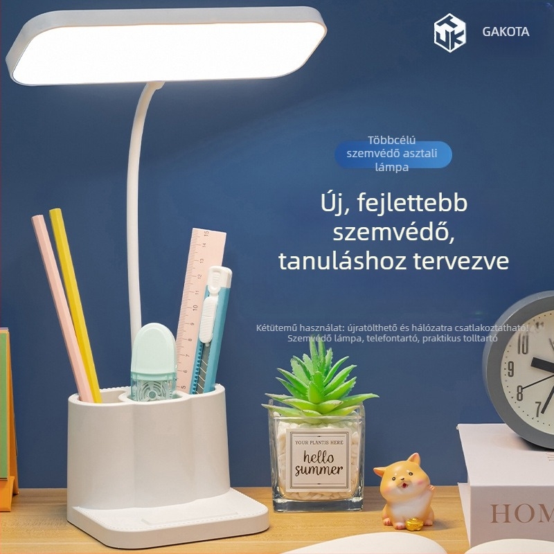 Iskolai asztali lámpa szemvédővel, érintéses kapcsoló, beépített lítium Akkumulátor, CRI ≥90, világítás osztály A