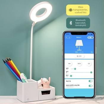 LED asztali lámpa diákszállóra hangvezérléssel, USB töltéssel, összecsukható kialakítás tárolófiókkal, beépített akkumulátor, CRI ≥95