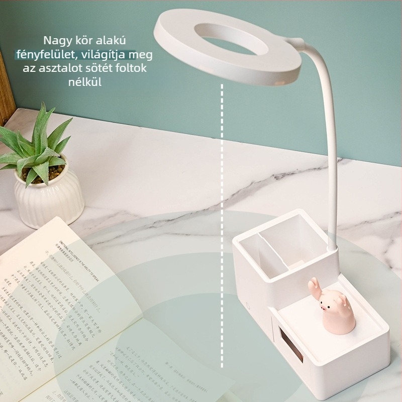 LED asztali lámpa diákszállóra hangvezérléssel, USB töltéssel, összecsukható kialakítás tárolófiókkal, beépített akkumulátor, CRI ≥95