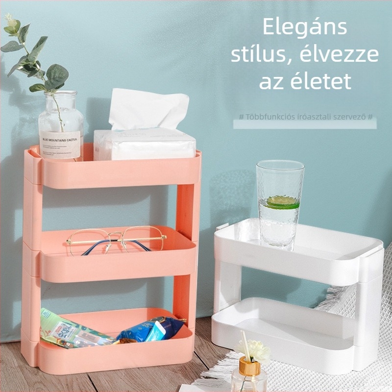 Asztali tároló 3‑szintes, összecsukható, többfunkciós, műanyag (összeszerelés nélkül)