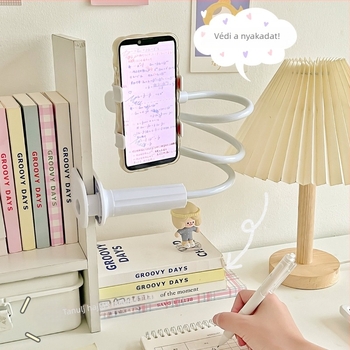 Asztal szélére rögzíthető telefon/tablet tartó, állítható, univerzális, műanyag
