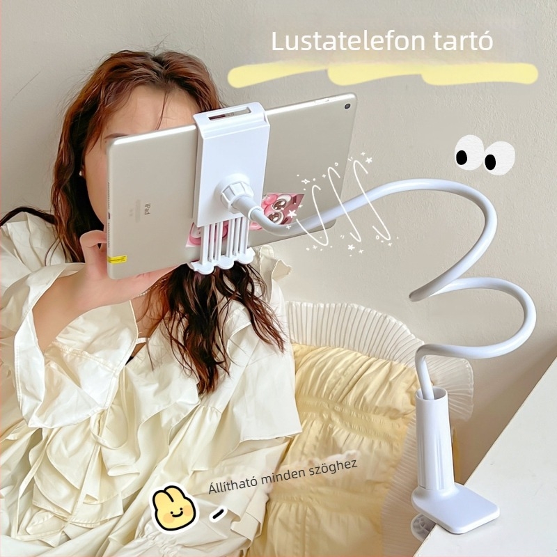 Asztal szélére rögzíthető telefon/tablet tartó, állítható, univerzális, műanyag