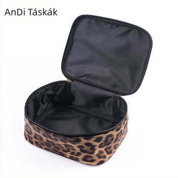 Leopard mintás PU bőr sminktáska, három darabos készlet, vízálló, utazáshoz hordozható