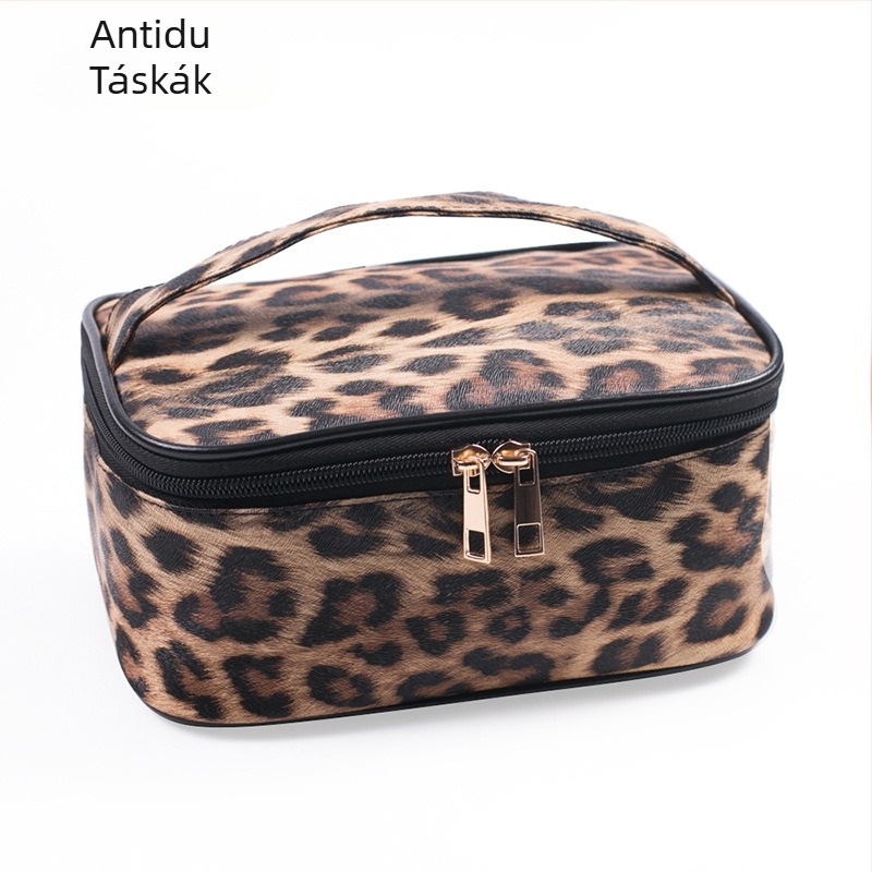 Leopard mintás PU bőr sminktáska, három darabos készlet, vízálló, utazáshoz hordozható