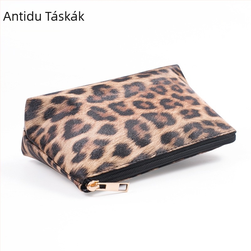 Leopard mintás PU bőr sminktáska, három darabos készlet, vízálló, utazáshoz hordozható
