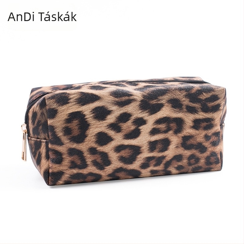 Leopard mintás PU bőr sminktáska, három darabos készlet, vízálló, utazáshoz hordozható