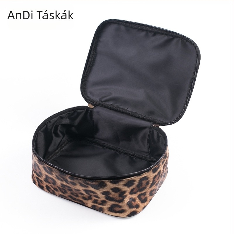 Leopard mintás PU bőr sminktáska, három darabos készlet, vízálló, utazáshoz hordozható