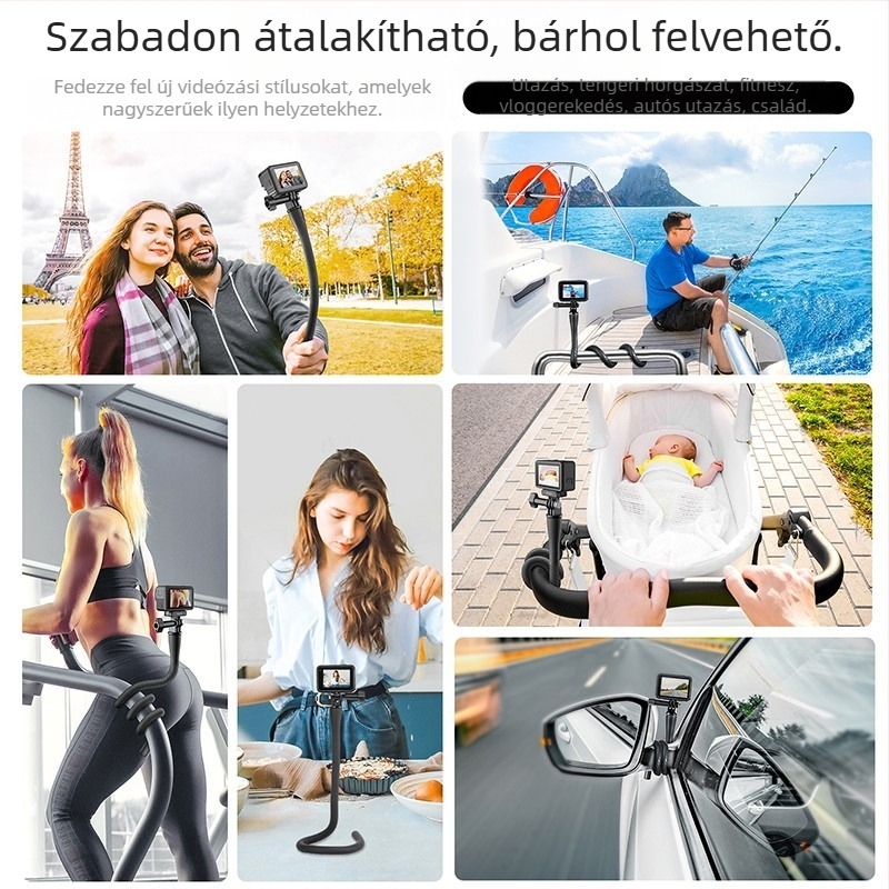 Rugalmas tartó szabad formázási lehetőséggel, kompatibil GoPro HERO11/12, Insta360 X3/X2 és okostelefonhoz