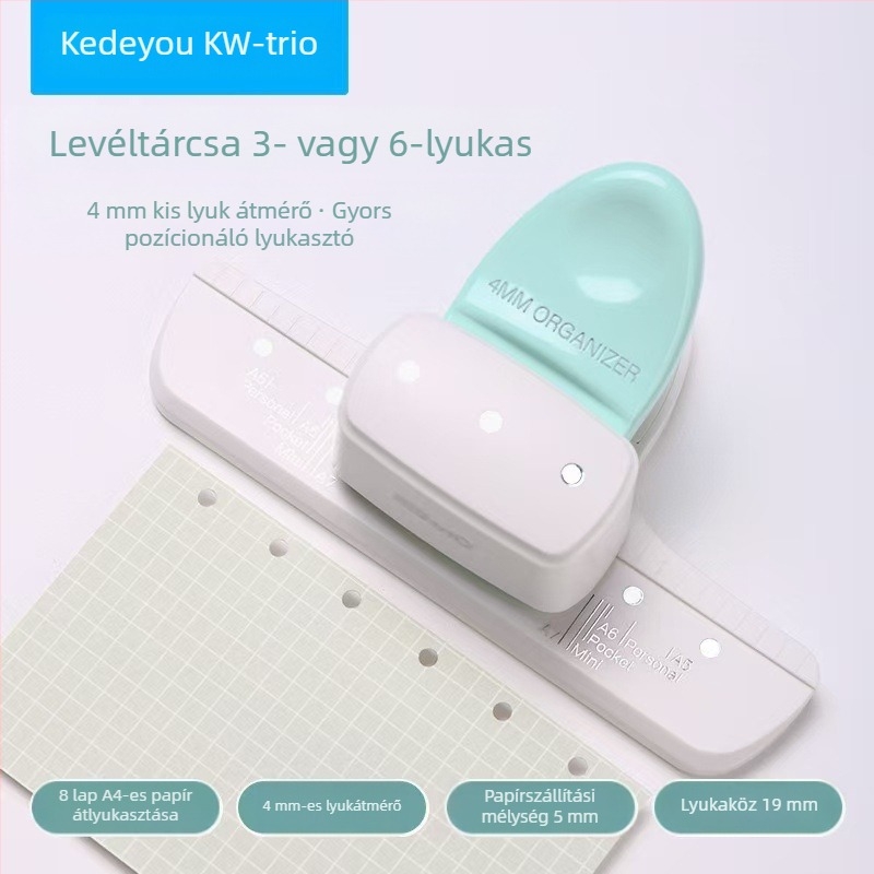 3‑lyukas kézi lyukasztó füzetekhez, 4 mm lyukak, modell 9027, Kw-trio/Kedeyou