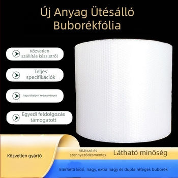 Kétszintes, átlátszó buborékfólia csomagoláshoz; Anyag: PE; Vastagított, kétoldalas fólia; Tartalmaz buborékos borítékot; Nincs logó