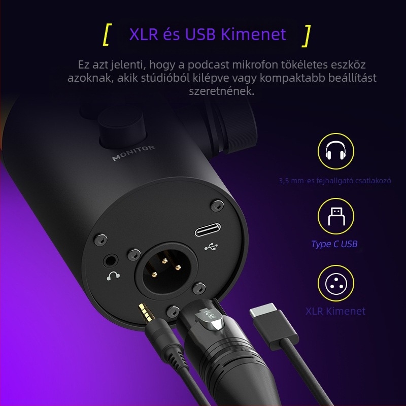 NV7 RGB Gaming USB/XLR dinamikus mikrofon élő közvetítéshez, felvételhez és karaokehoz — kardioid, vezeték nélküli kompatibilitás, SNR ≥ 100 dB