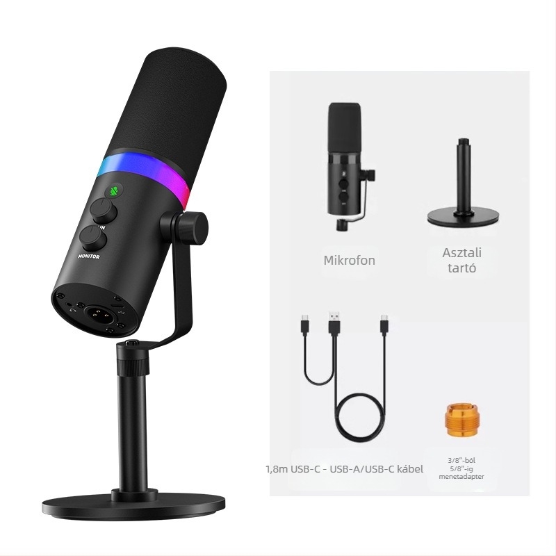 NV7 RGB Gaming USB/XLR dinamikus mikrofon élő közvetítéshez, felvételhez és karaokehoz — kardioid, vezeték nélküli kompatibilitás, SNR ≥ 100 dB
