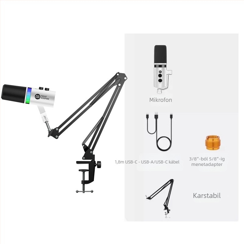 NV7 RGB Gaming USB/XLR dinamikus mikrofon élő közvetítéshez, felvételhez és karaokehoz — kardioid, vezeték nélküli kompatibilitás, SNR ≥ 100 dB