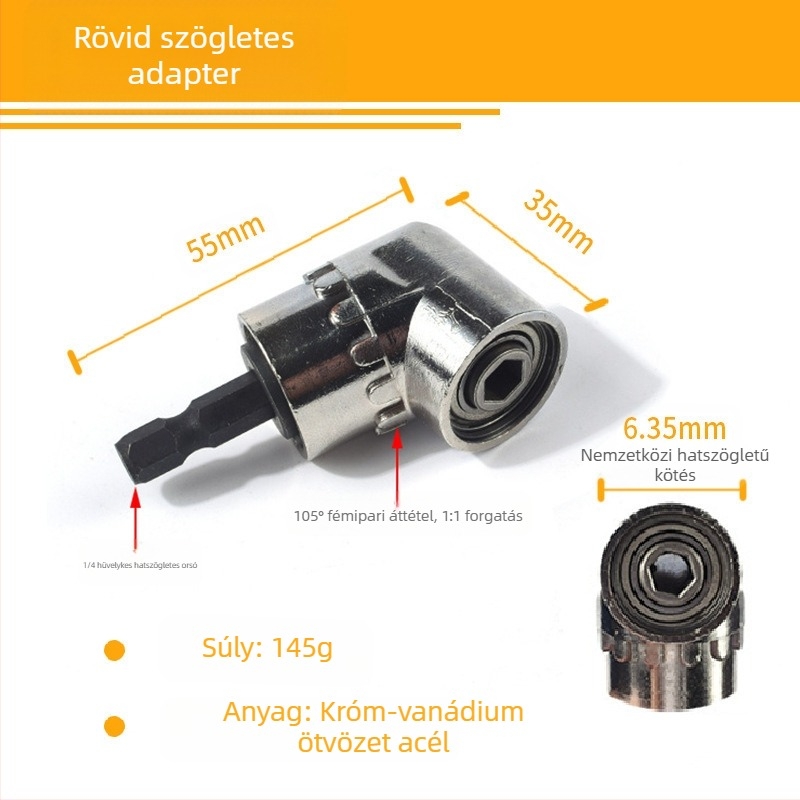 105°-os szögű csavarhúzó adapter fúróhoz, króm-vanádium acél, márka: Other