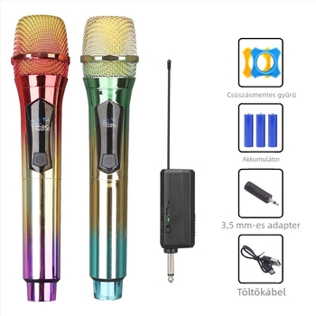 Vezeték nélküli karaoke mikrofon színpadi előadáshoz, modell W78, 100 Hz-20 kHz, SNR >=75 dB, 6-8 óra üzemidő, 2000-4000 mAh beépített akkumulátor