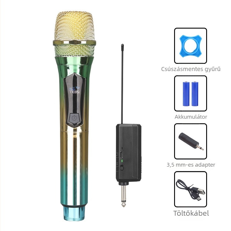 Vezeték nélküli karaoke mikrofon színpadi előadáshoz, modell W78, 100 Hz-20 kHz, SNR >=75 dB, 6-8 óra üzemidő, 2000-4000 mAh beépített akkumulátor