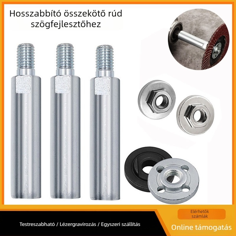 100 típusú sarokcsiszoló hosszabbító készlet összekötő rúddal, hosszabbító tengellyel, adapterrel a csavaros tengelyhez és nyomólemez — csapágy acél