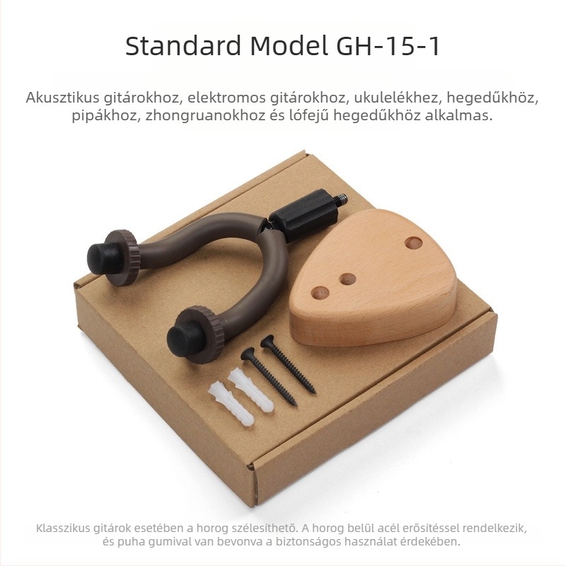 Bükkfa gitár falra szerelhető akasztó nedvesség kijelzővel – gitár, pipa, ukulele és hegedű számára