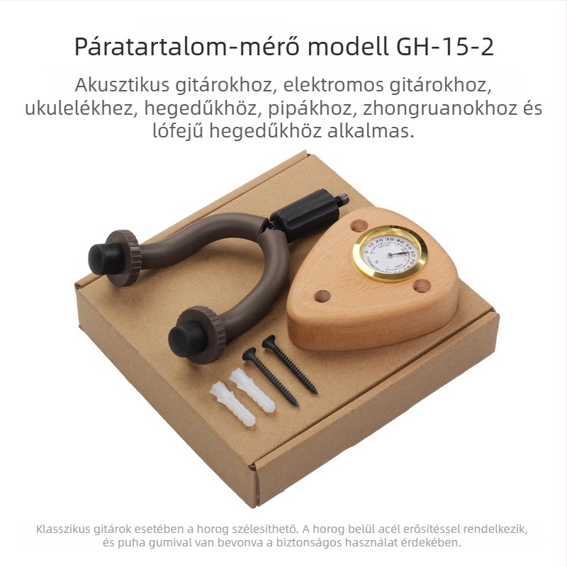 Bükkfa gitár falra szerelhető akasztó nedvesség kijelzővel – gitár, pipa, ukulele és hegedű számára