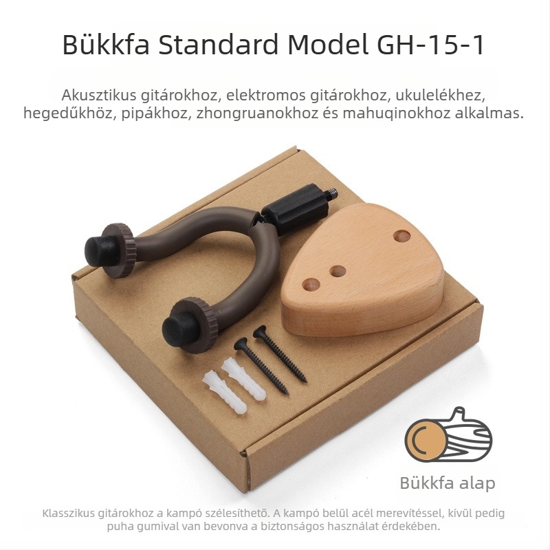 Bükkfa gitár falra szerelhető akasztó nedvesség kijelzővel – gitár, pipa, ukulele és hegedű számára