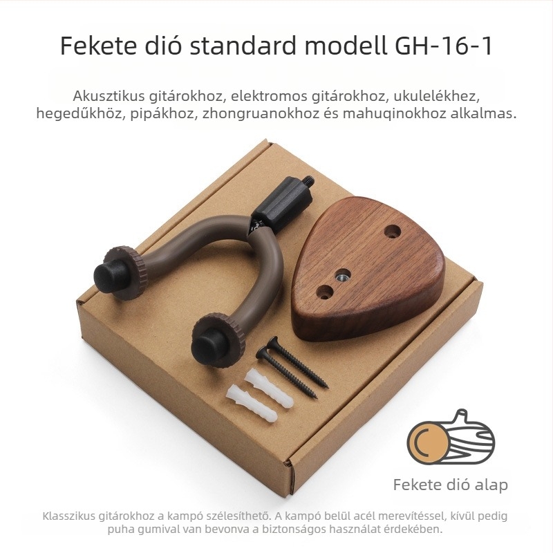Bükkfa gitár falra szerelhető akasztó nedvesség kijelzővel – gitár, pipa, ukulele és hegedű számára