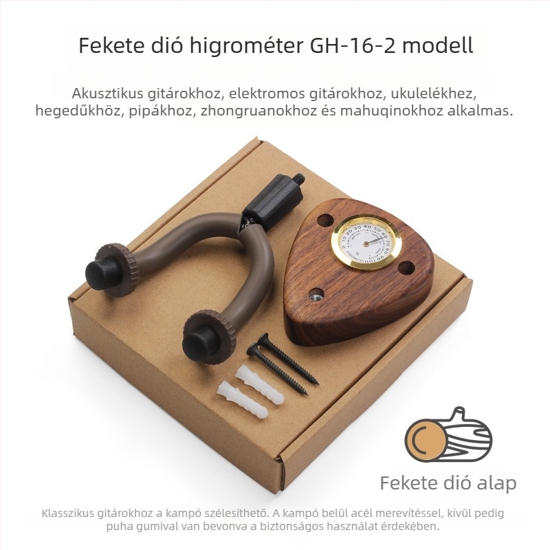 Bükkfa gitár falra szerelhető akasztó nedvesség kijelzővel – gitár, pipa, ukulele és hegedű számára