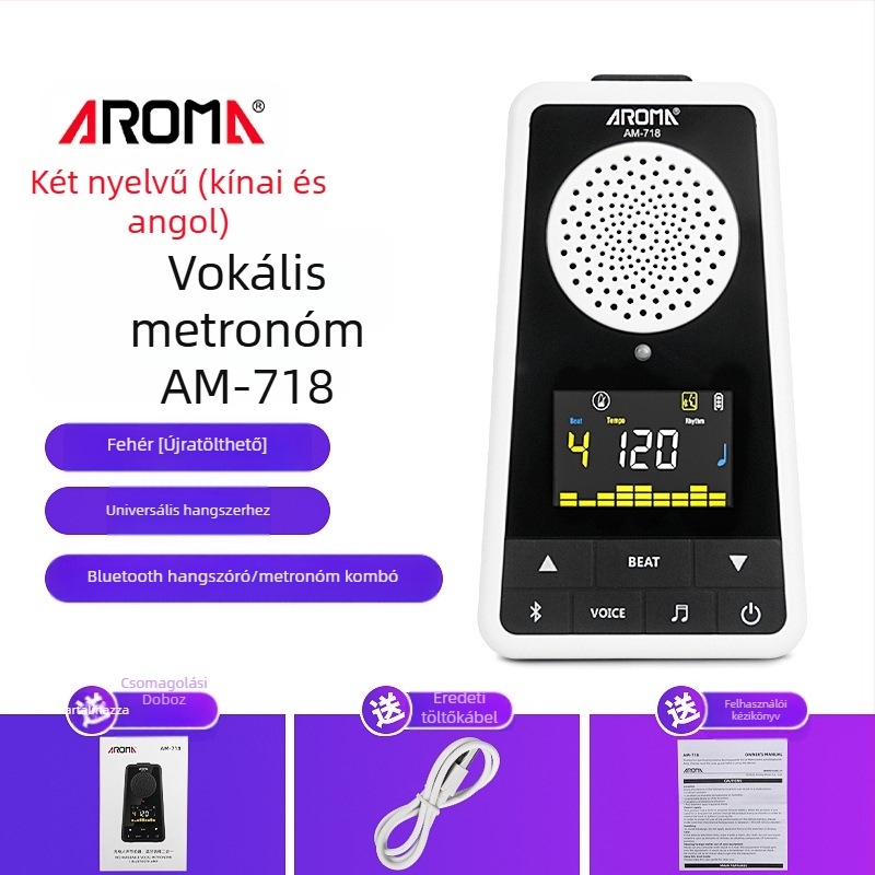 Anoma AM-718 zongora- és gitárhoz tervezett metronóm-hangszóró, Bluetooth újratölthető, hangalapú útmutatásokkal, ideális zenei vizsgákhoz
