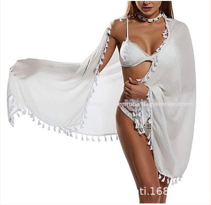 Női strandtörölköző hemp anyagból, crepé szövés, monokróm minta, napvédő funkció, nyár