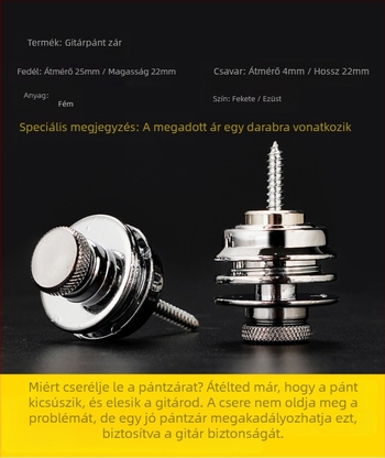 Gitárpánt zár anti-esés funkcióval basszus, folk és elektromos gitárokhoz